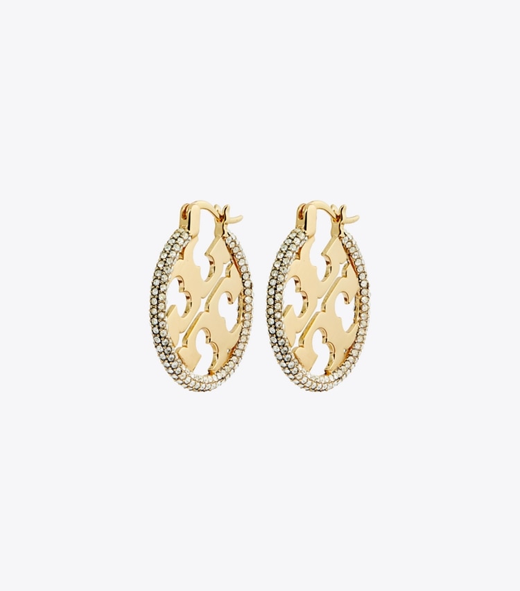 TORY BURCH MILLER PAVe HOOP EARRING - Tory Gold / Crystal