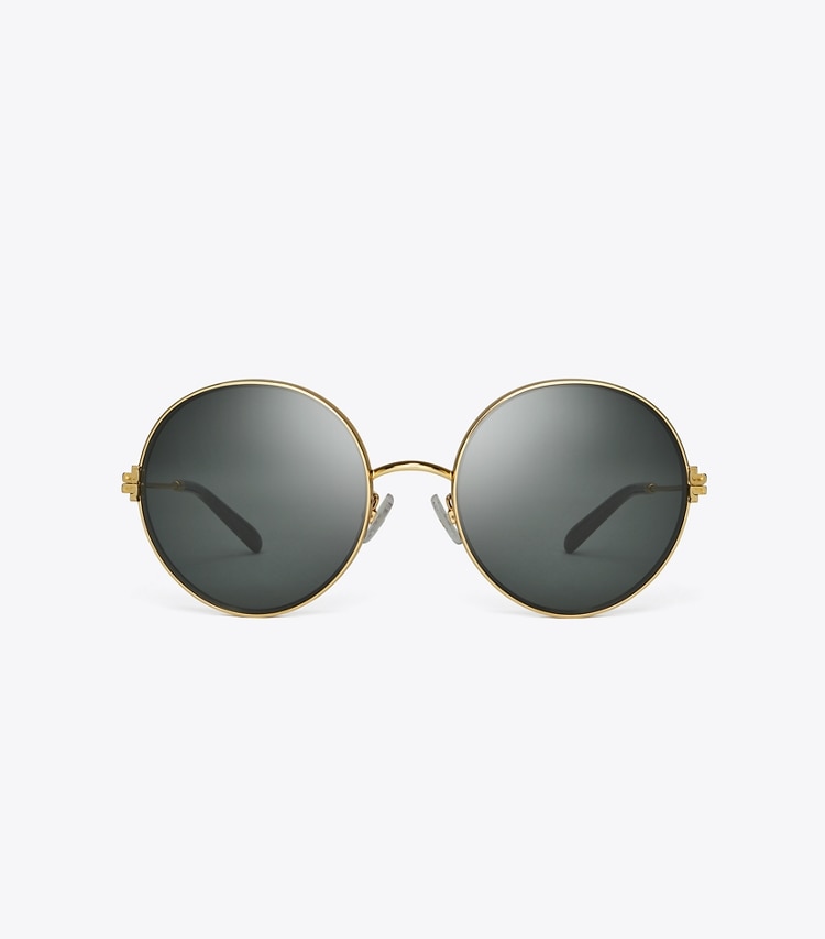 TORY BURCH ELEANOR METAL ROUND SUNGLASSES - Shiny Gold/Dark Grey