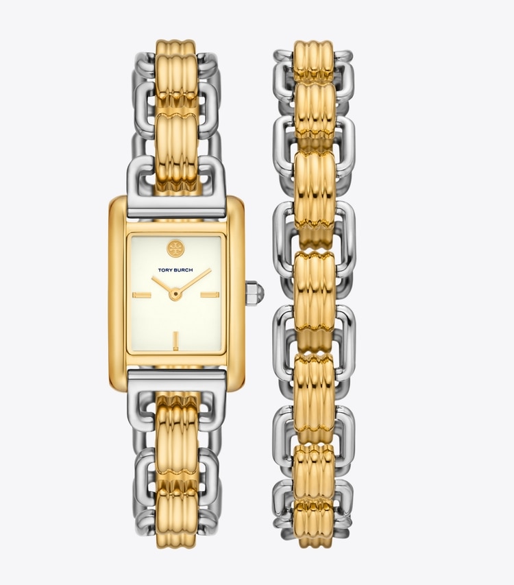 TORY BURCH MINI ELEANOR DOUBLE WRAP WATCH, TWO-TONE STAINLESS STEEL - Ivory/ Two-Tone