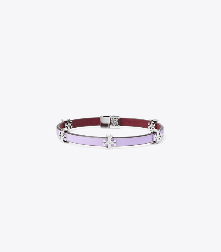 TORY BURCH ELEANOR LEATHER BRACELET - Tory Silver / Lavender Cloud