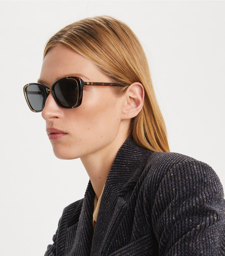 TORY BURCH ELEANOR CAT-EYE SUNGLASSES - Black/Tortoise/Dark Grey