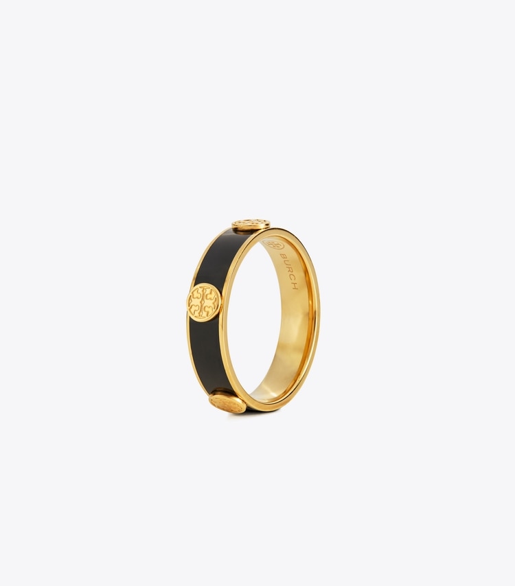 TORY BURCH MILLER STUD ENAMEL RING - Tory Gold / Black