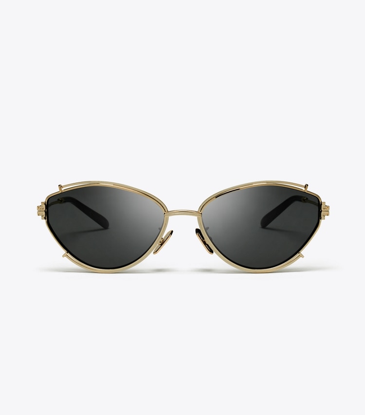 TORY BURCH ELEANOR OVAL SUNGLASSES - Shiny Gold/Dark Grey