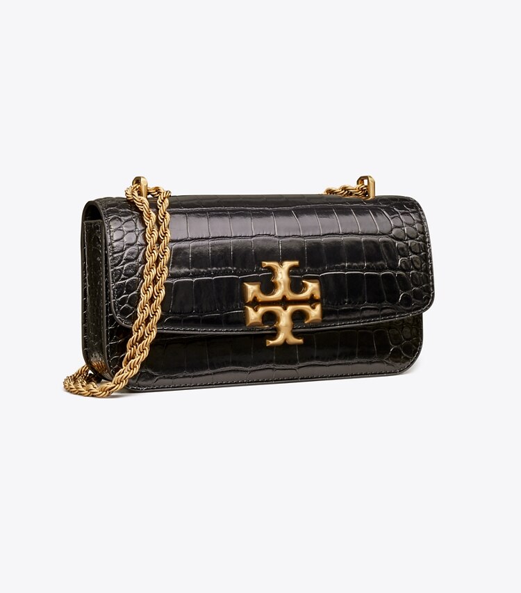 TORY BURCH ELEANOR CROC-EMBOSSED BAG - Black / Rolled Gold