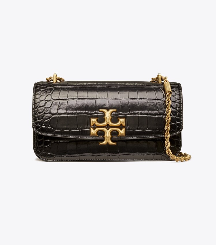 TORY BURCH ELEANOR CROC-EMBOSSED BAG - Black / Rolled Gold