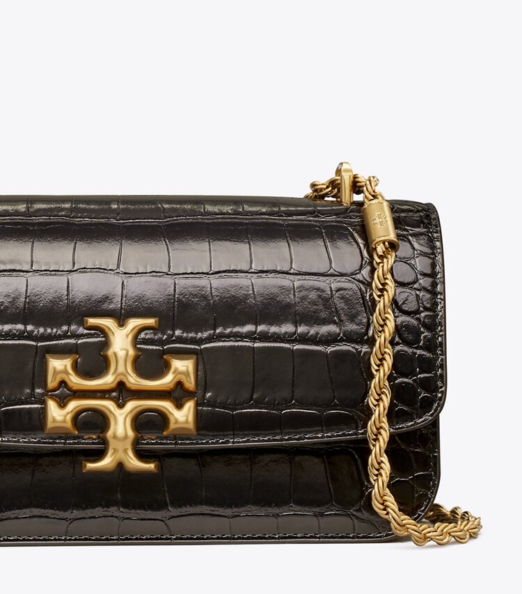 TORY BURCH ELEANOR CROC-EMBOSSED BAG - Black / Rolled Gold