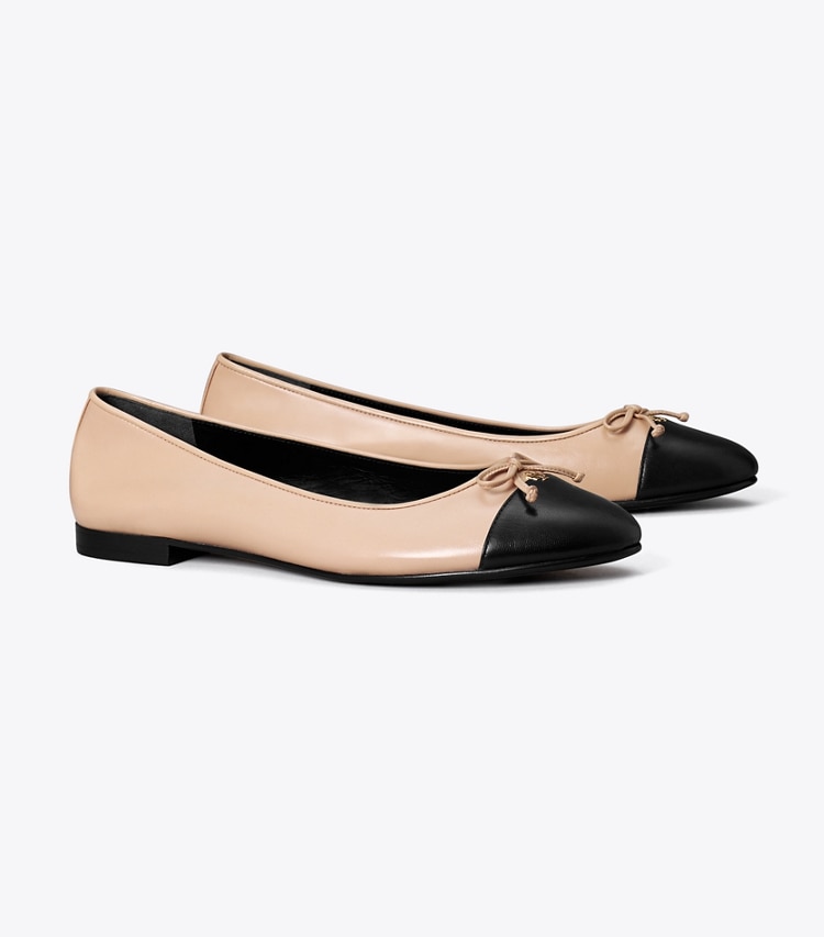 TORY BURCH CAP-TOE BALLET - Shell Pink / Perfect Black