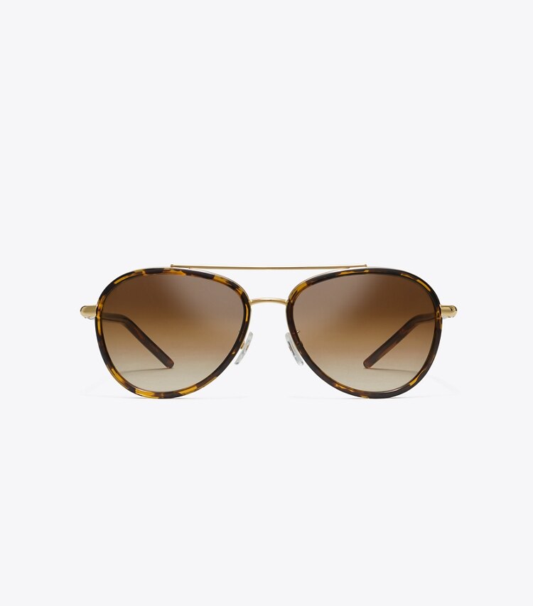 TORY BURCH ELEANOR PILOT SUNGLASSES - Dark Tortoise