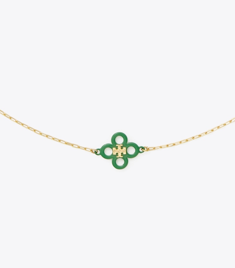 TORY BURCH KIRA CLOVER ENAMEL NECKLACE - Tory Gold / Multi - Click Image to Close
