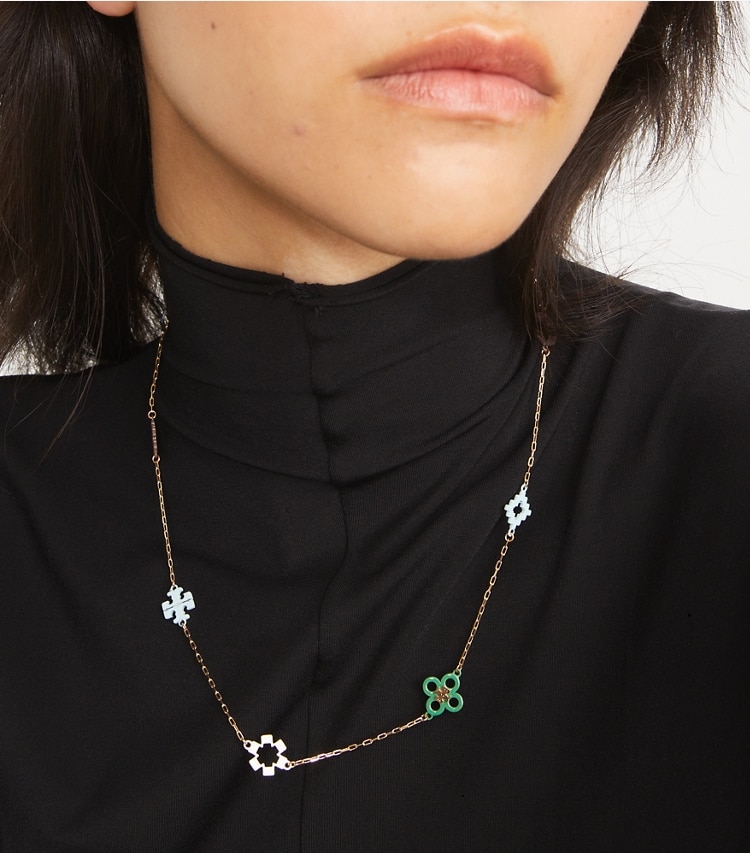 TORY BURCH KIRA CLOVER ENAMEL NECKLACE - Tory Gold / Multi