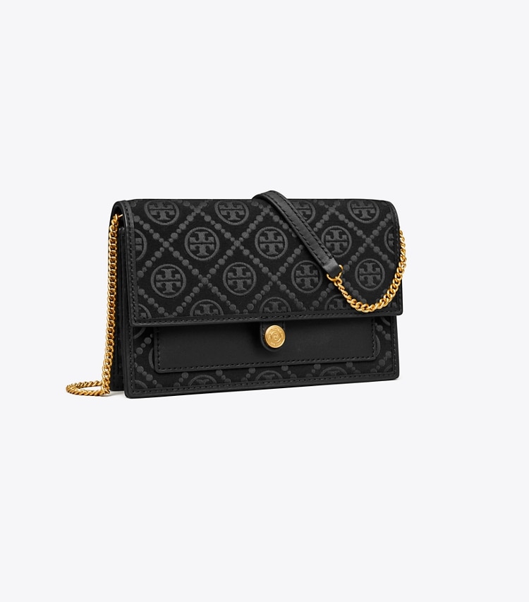 TORY BURCH T MONOGRAM CHAIN WALLET - Black