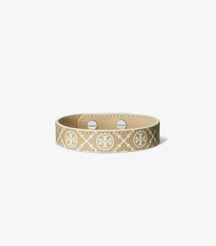 TORY BURCH MILLER LEATHER BRACELET - Tory Silver / Almond Flour - Click Image to Close