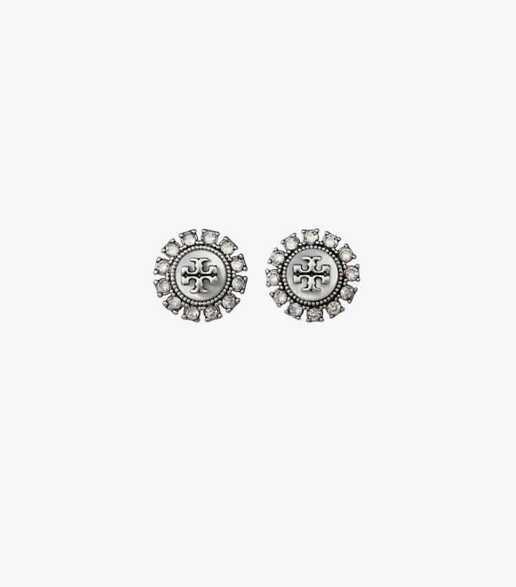 TORY BURCH KIRA CRYSTAL STUD EARRING - Antique Pewter / Mop / Crystal