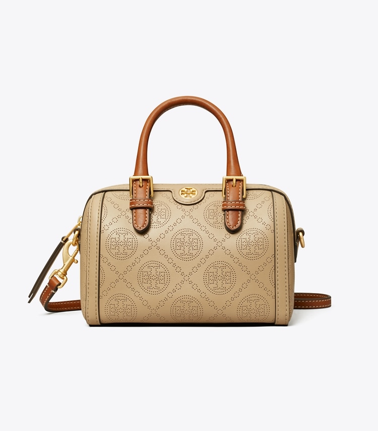 TORY BURCH T MONOGRAM PERFORATED MINI BARREL BAG - Almond Flour