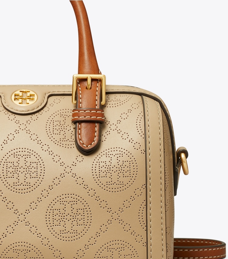 TORY BURCH T MONOGRAM PERFORATED MINI BARREL BAG - Almond Flour