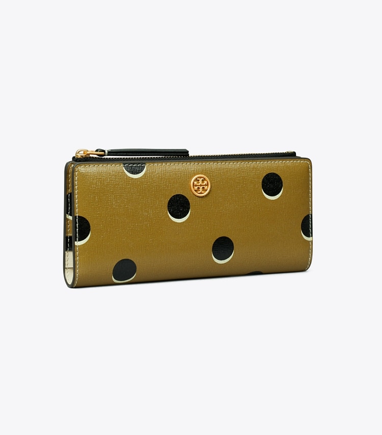 TORY BURCH ROBINSON DOTTED ZIP SLIM WALLET - Taupe Loop Dot