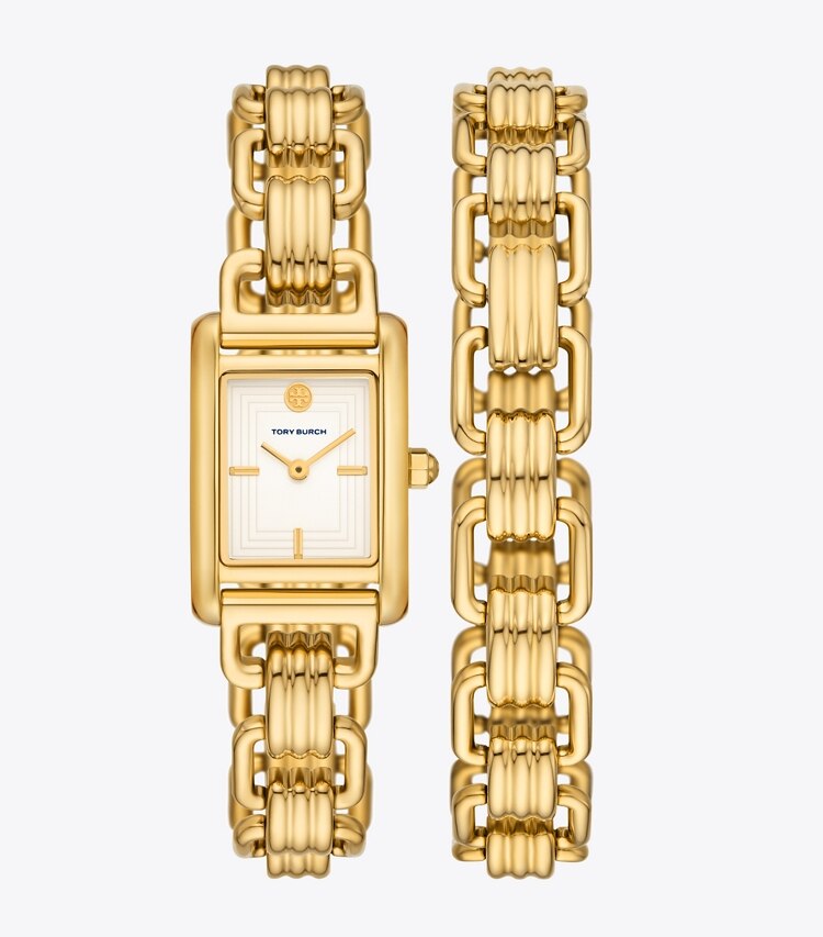 TORY BURCH MINI ELEANOR WATCH, GOLD-TONE STAINLESS STEEL - Ivory/Gold