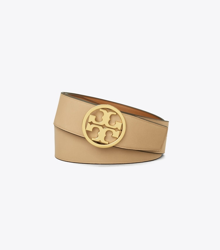 TORY BURCH 1.5"MILLER REVERSIBLE BELT - Earthy Cane / Kobicha / Gold