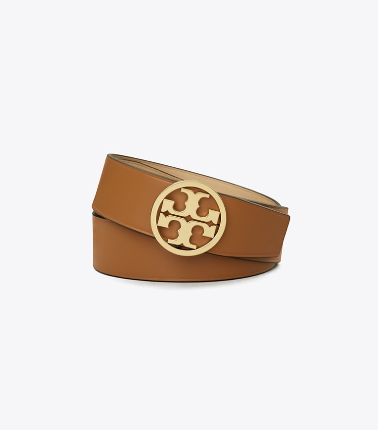 TORY BURCH 1.5"MILLER REVERSIBLE BELT - Earthy Cane / Kobicha / Gold