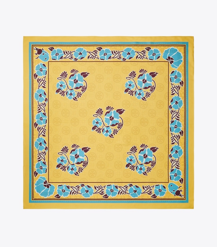 TORY BURCH MEDALLION FLORAL SILK SQUARE - Cornmeal