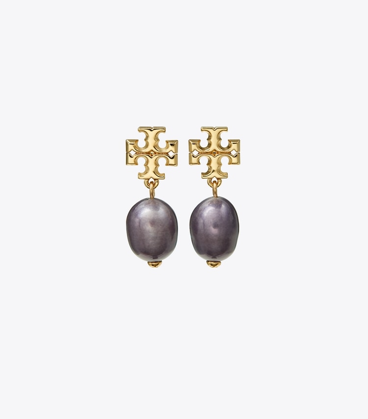 TORY BURCH KIRA PEARL DROP EARRING - Tory Gold / Dark Purple