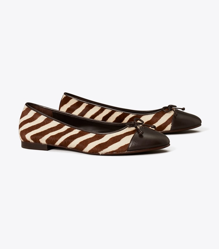 TORY BURCH CAP-TOE BALLET - Zebra / Coco