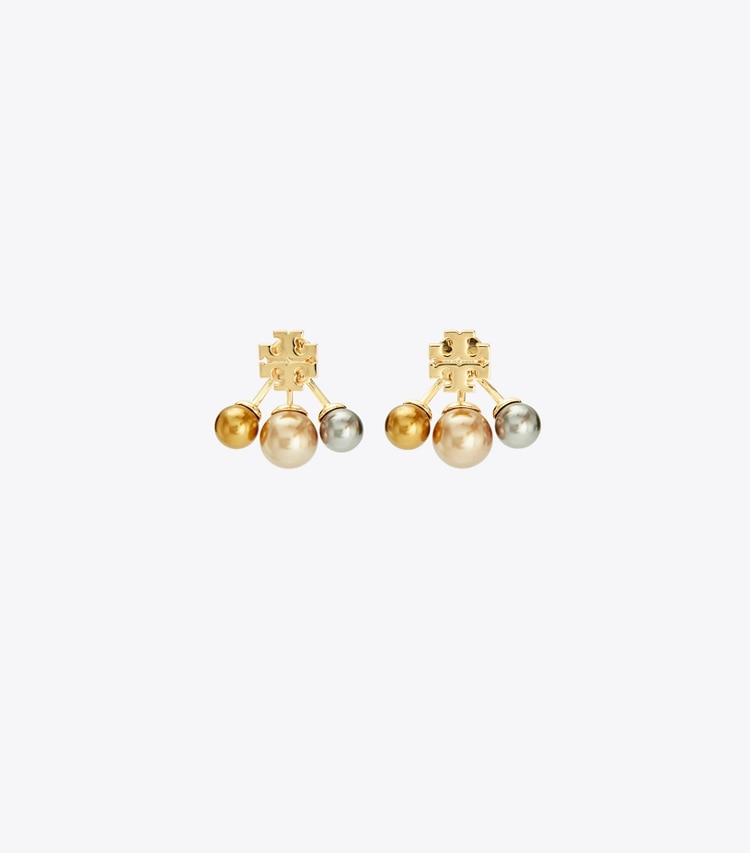 TORY BURCH KIRA PEARL FRONT-BACK EARRING - Tory Gold / Bronze / Pink