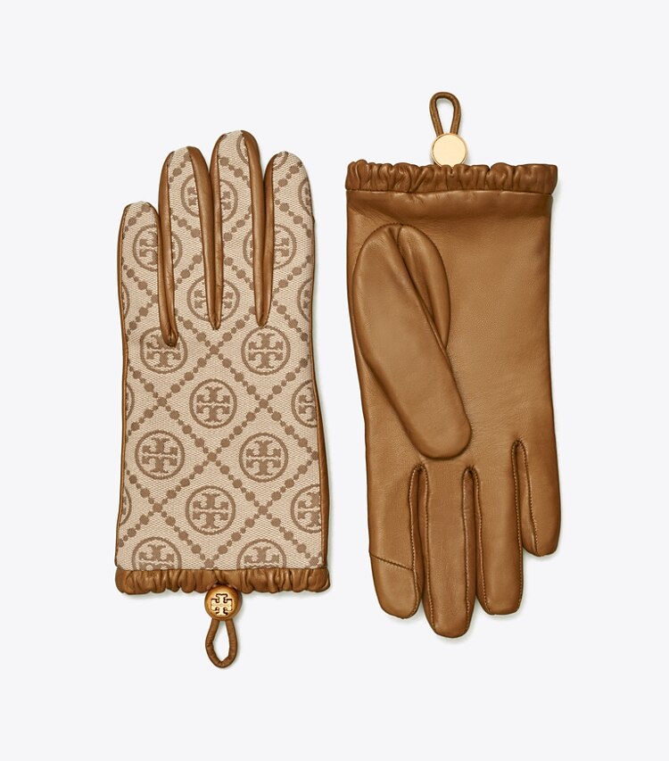 TORY BURCH T MONOGRAM GLOVES - Hazel / Bistro Brown