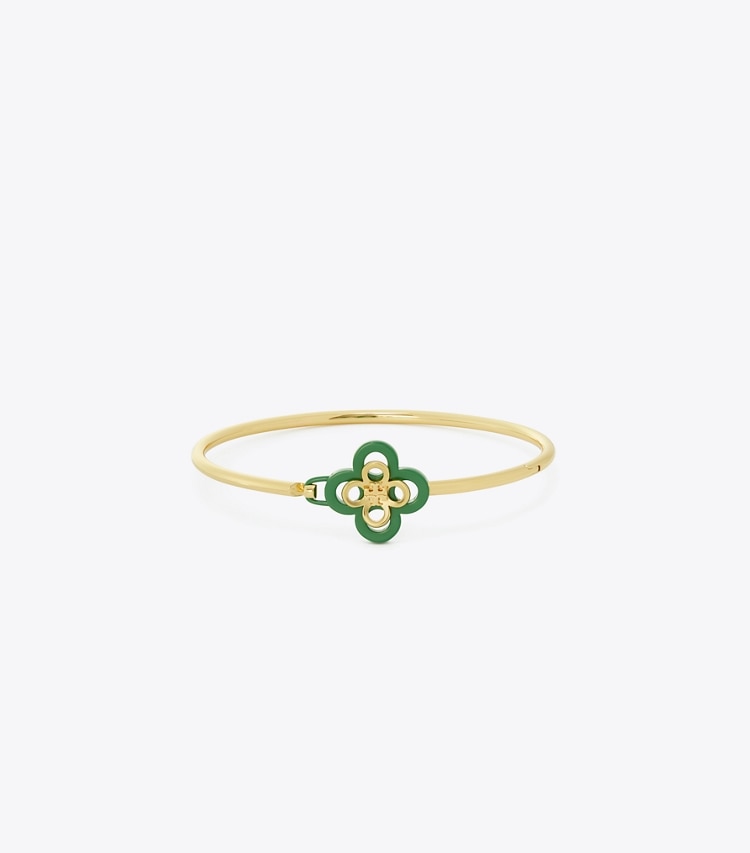 TORY BURCH KIRA CLOVER ENAMEL HINGE BRACELET - Tory Gold / Green