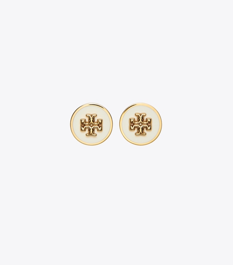 TORY BURCH KIRA ENAMEL CIRCLE-STUD EARRING - Tory Gold / New Ivory