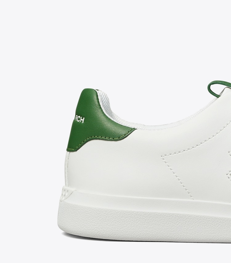 TORY BURCH DOUBLE T HOWELL COURT SNEAKER - White / Arugula Green