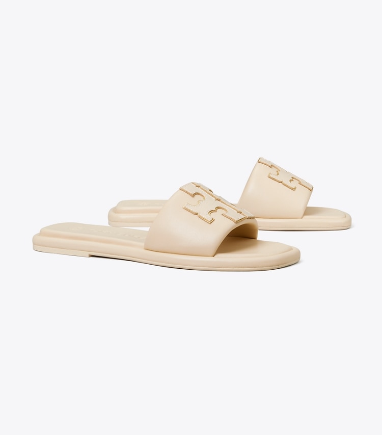 TORY BURCH DOUBLE T SPORT SLIDE - Dulce De Leche / Gold