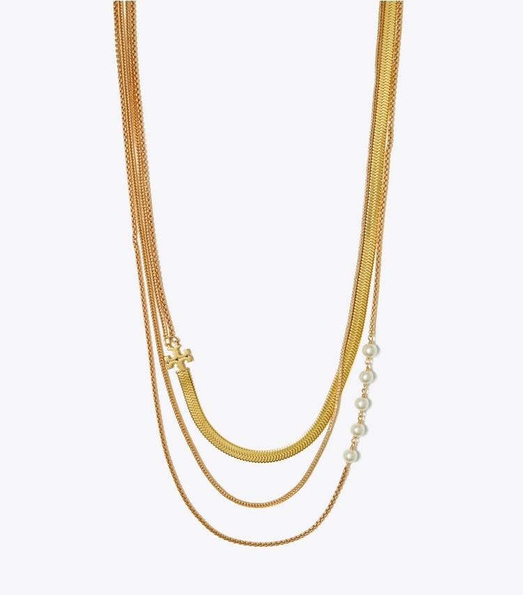 TORY BURCH KIRA PEARL LAYERED NECKLACE - Tory Gold / Tory Gold