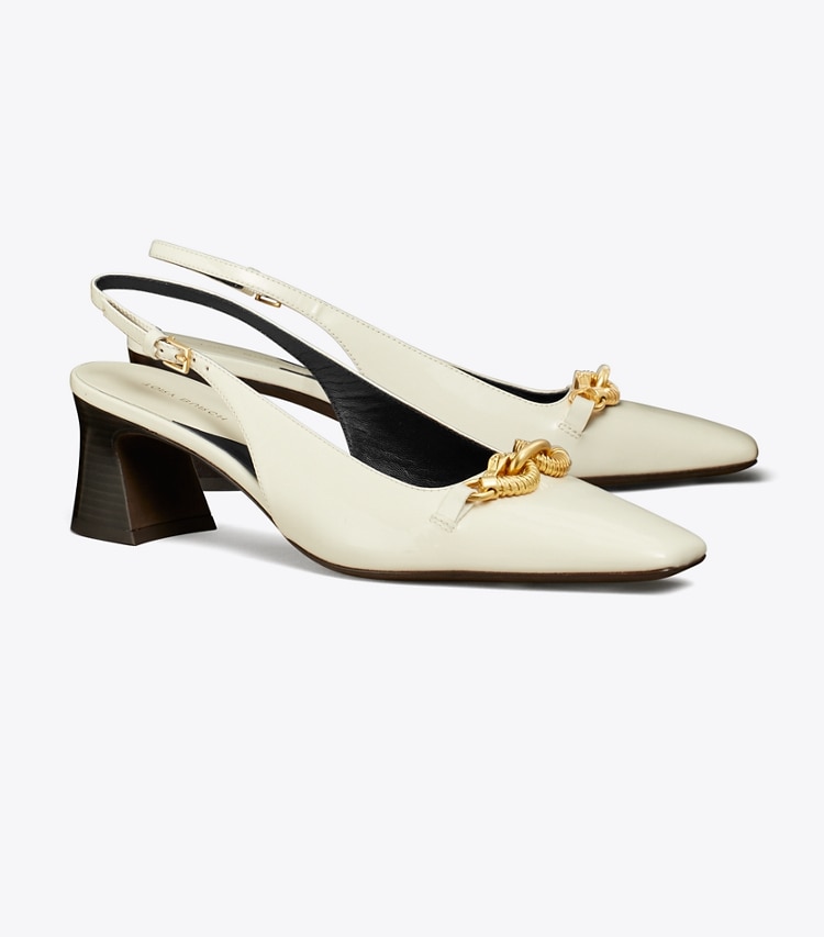 TORY BURCH JESSA SLINGBACK HEEL - Light Cream / Gold - Click Image to Close