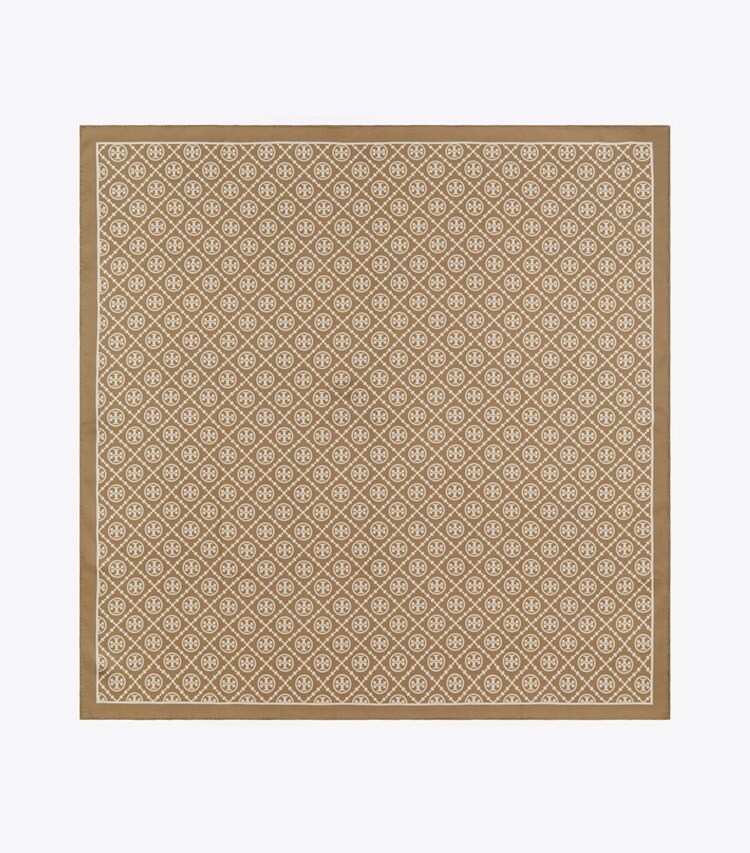 TORY BURCH T MONOGRAM DOUBLE-SIDED SILK SQUARE SCARF - Natural Khaki