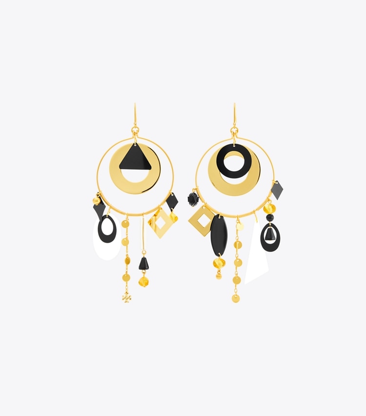 TORY BURCH GALAXY HOOP EARRING - Rolled Gold / Black Multi