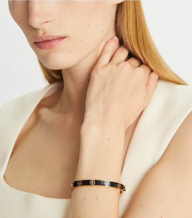 TORY BURCH MILLER STUD ENAMEL HINGED BRACELET - Tory Gold / Black