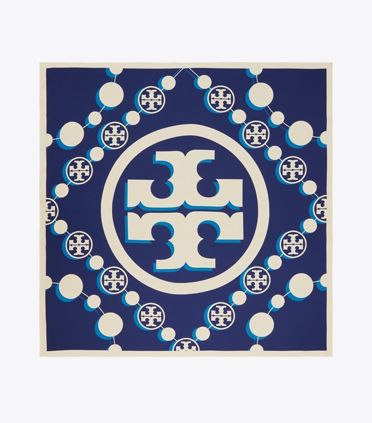 TORY BURCH 3D T MONOGRAM DOUBLE-SIDED SILK SQUARE SCARF - Navy