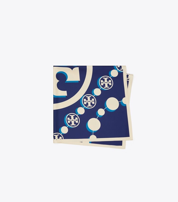 TORY BURCH 3D T MONOGRAM DOUBLE-SIDED SILK SQUARE SCARF - Navy