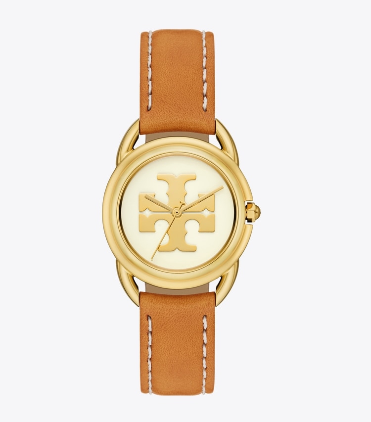 TORY BURCH MILLER WATCH, LEATHER / GOLD-TONE STAINLESS STEEL - Ivory/Gold/Luggage