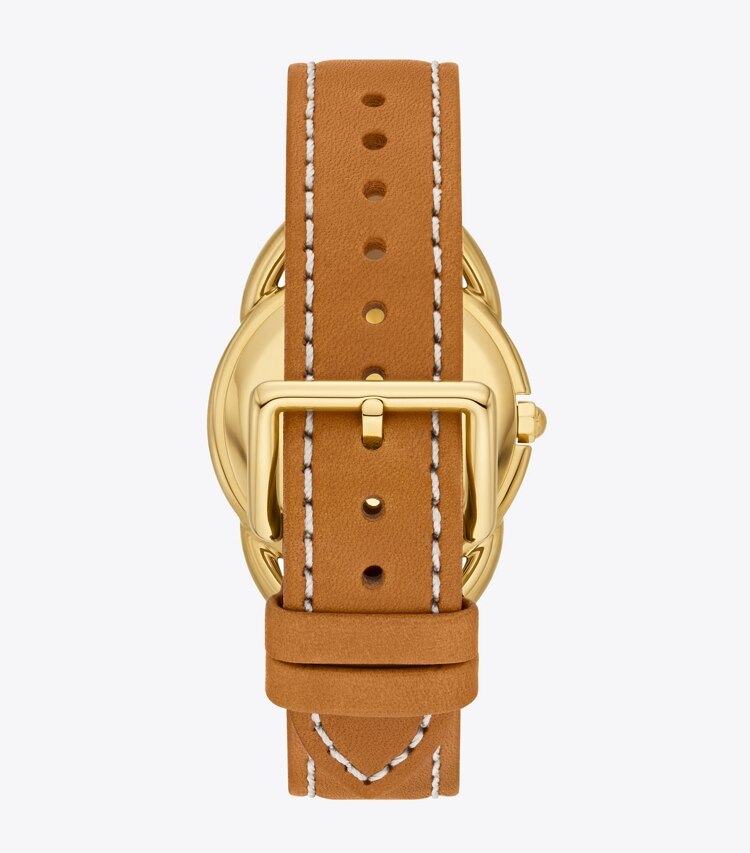 TORY BURCH MILLER WATCH, LEATHER / GOLD-TONE STAINLESS STEEL - Ivory/Gold/Luggage