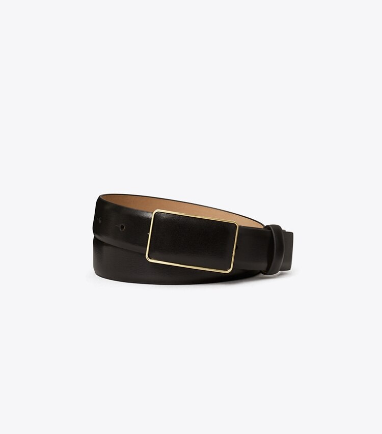 TORY BURCH SMOOTH LEATHER PLATE BELT - Black / Gold