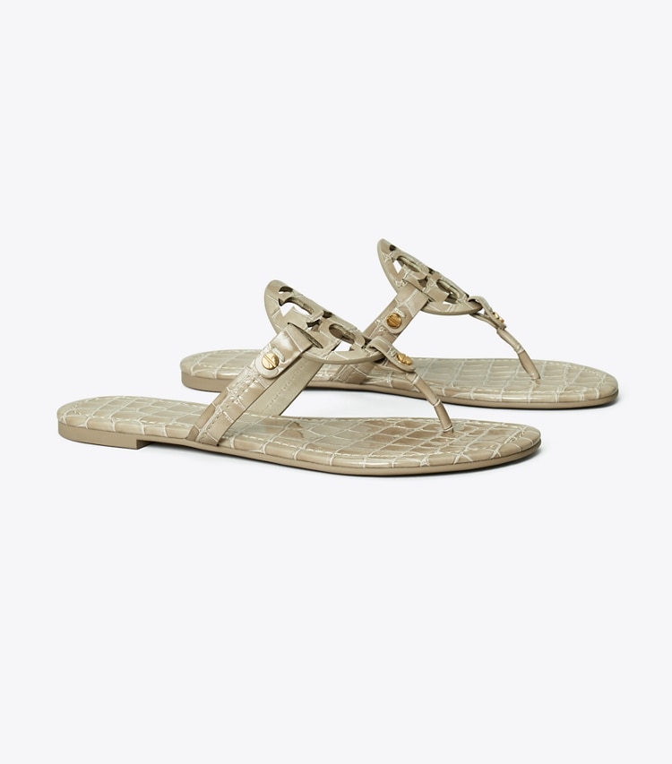 TORY BURCH MILLER CROC EMBOSSED LEATHER SANDAL - Smokey Taupe