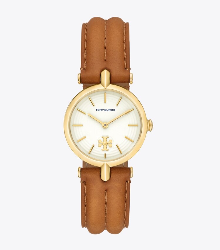 TORY BURCH KIRA WATCH, LEATHER/GOLD-TONE STAINLESS STEEL - Ivory/Gold/Luggage