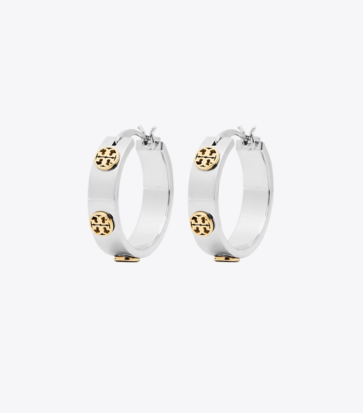 TORY BURCH SMALL MILLER STUD HUGGIE EARRING - Tory Silver / Tory Gold