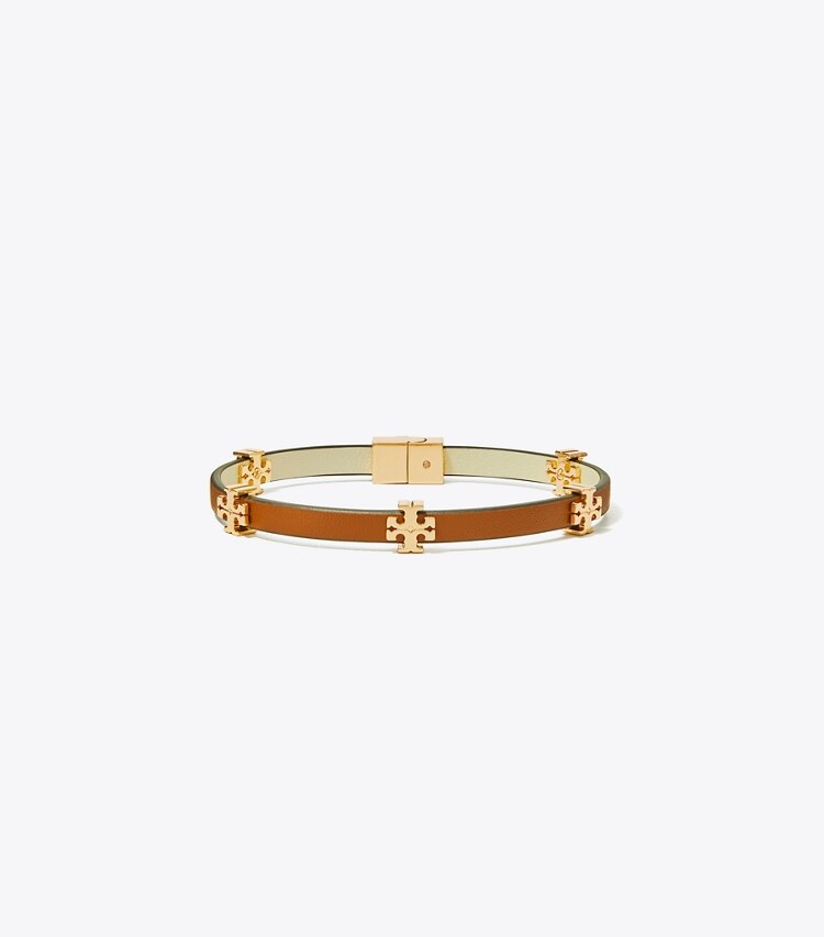 TORY BURCH ELEANOR LEATHER BRACELET - Tory Gold / Cuoio