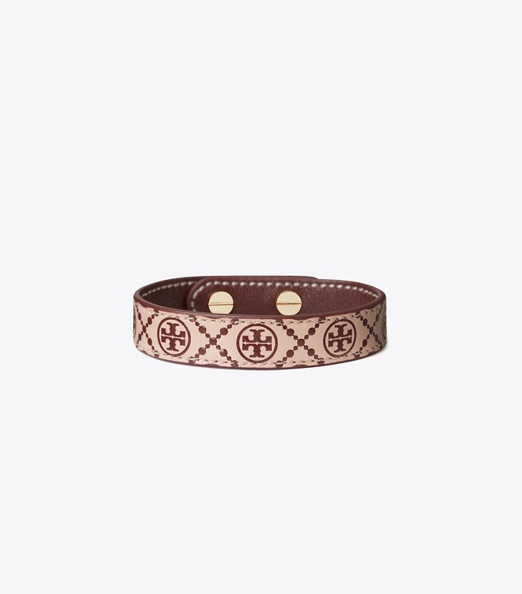 TORY BURCH MILLER LEATHER BRACELET - Tory Gold / Shell Pink / Muscadine