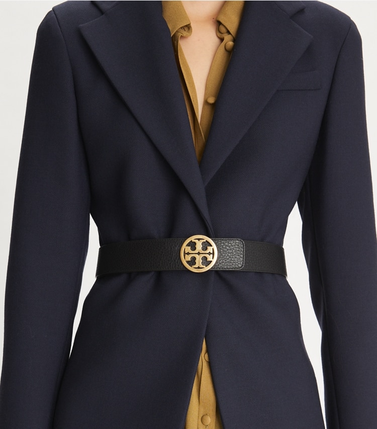 TORY BURCH 1.5"MILLER REVERSIBLE BELT - Black / Classic Cuoio / Gold