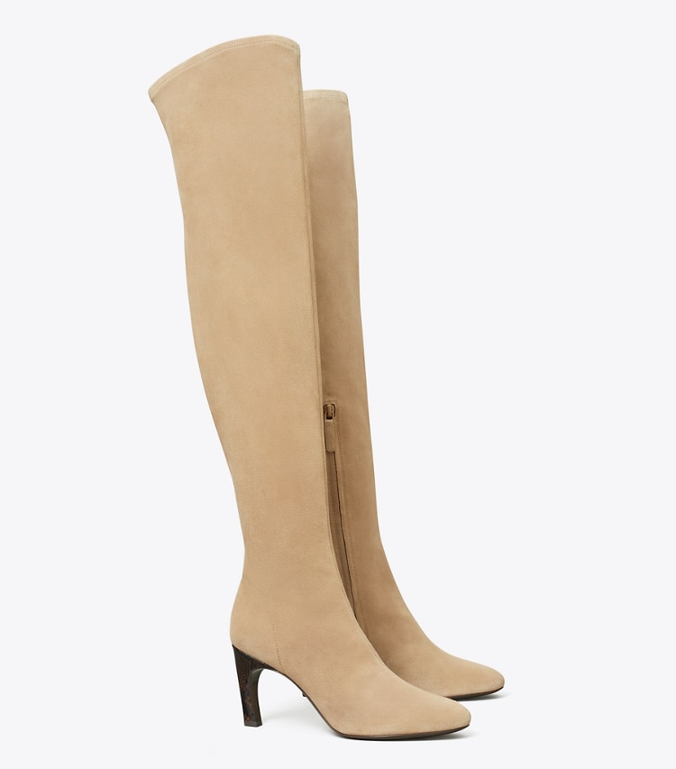 TORY BURCH OVER-THE-KNEE HEELED SUEDE BOOT - Noisette / Coco