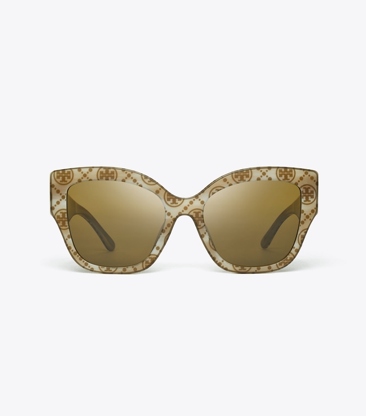 TORY BURCH OVERSIZED CAT-EYE SUNGLASSES - Ivory/Olive T Monogram/Solid Olive